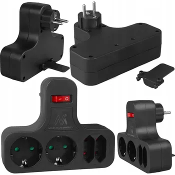 Elektrická zásuvka Elektrická zásuvka Maclean rozbočka se 4 zásuvkami, černá, s vypínačem