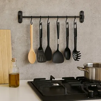 Věšák KUCHYŇSKÁ A KOUPELNOVÁ LIŠTA SIVAS ČERNÁ, VĚŠÁK NA RUČNÍKY A NÁČINÍ, LOFT STYL