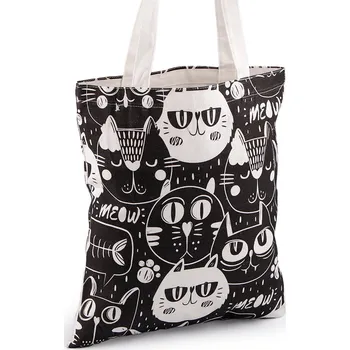 Textilní taška bavlněná pes, kočka 34x39 cm, velké, 2 černá kočka
