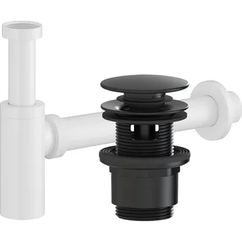 Sifon CERANO - Sifon umyvadlový - DN40/300mm - bílá lesklá s výpustí click-clack s přepadem - plast - 35/50mm - černá matná