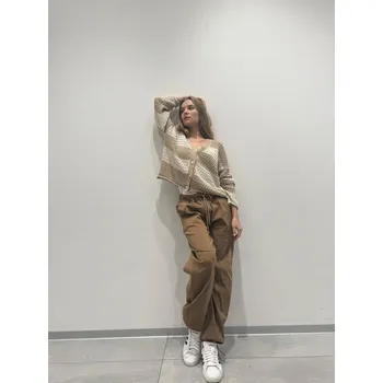 Módní propínací svetr PRUH 13007 barva: růžová-pudrová