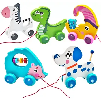 Dřevěná hračka Dřevěné tahací zvířátko na kolečkách