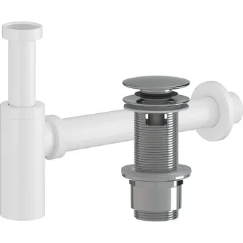 Sifon CERANO - Sifon umyvadlový - DN40/300mm - bílá lesklá s výpustí click-clack s přepadem - plast - 67/82mm - chrom