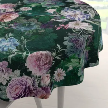 ubrus Dekorační kulatý ubrus Parma PM-114 Fialové květy na tmavě zeleném Ø 40 cm