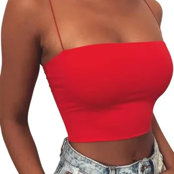 Dámské tílko jednobarevné Výstřih do O Tenká ramínka Lehký polyesterový top pohodlný střih na léto i vrstvení červená M