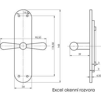 Okenní klika Excel Rozvora - Mosaz surová