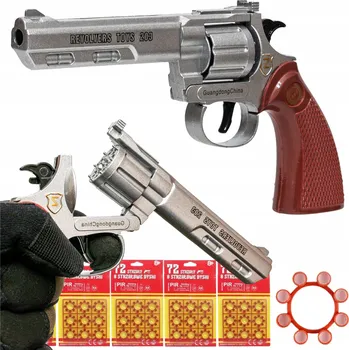 Dětská zbraň KOVOVÁ HUKOVÁ PISTOLE REVOLVER NA PRÁSKACÍ NÁBOJE + SLEPÉ NÁBOJE 360 VÝSTŘELŮ