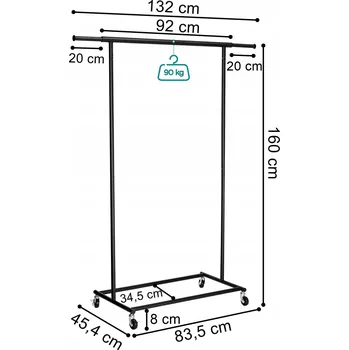 Věšák STOJACÍ VĚŠÁK NA OBLEČENÍ TAHIR ČERNÝ NA KOLEČKÁCH MOBILNÍ ŠATNA