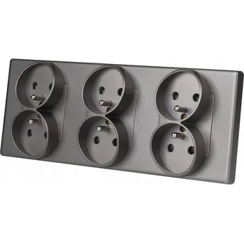 Elektrická zásuvka Trojitá zásuvka šedá sada Rámeček plastový trojitý a 3 x zásuvka Luuna