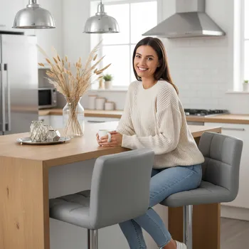 Barová židle Barová Židle eHokery odstíny šedé 107 cm umělá kůže