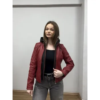 Dámská bunda Červená kožená bunda s kapucí MWXammy DB Velikost XXL