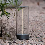 Konstsmide LED stolní lampa Edison na baterie, výška 32 cm, šedá/čirá, IP54 tmavě šedá, průhledná 1 x 1 W LED - Doprava zdarma