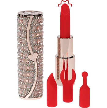 Vibrátor Loveline Tiffany Lipstick minivibrátor se 4 nástavci Pink