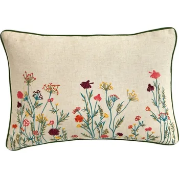 Polštář Blancheporte Obdélníkový polštář s výšivkou květin, bavlna/len přírodní