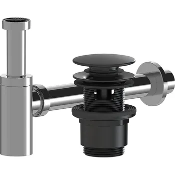 Sifon CERANO - Sifon umyvadlový - DN40/300mm - chrom s výpustí click-clack s přepadem - plast - 35/50mm - černá matná