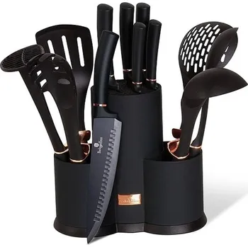 Stojan na nože Berlingerhaus Sada nožů a kuchyňského náčiní ve stojanu 12 ks Black Rose Collection
