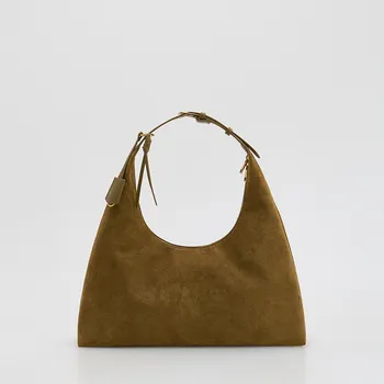 Reserved - Hobo kabelka z imitace semiše - olivová - 802FC-91X - 802FC-91X-ONE