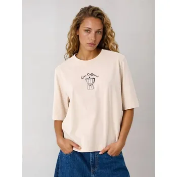 Sinsay - Bavlněné tričko s výšivkou - béžová - 169HA-02X - 169HA-02X-M