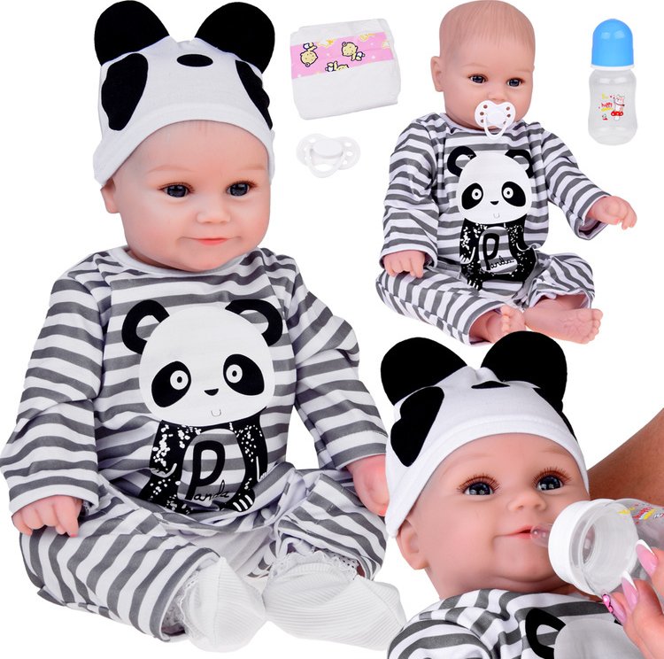 Tomido Rozkošná měkká Panenka Chlapec 45cm jako živá oblečená v kombinéze Panda