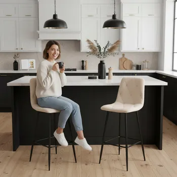 Barová židle Barová Židle eHokery černý, odstíny béžové 111 cm, tkanina