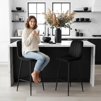 Barová židle BAROVÁ ŽIDLE BAROVÁ VELUROVÁ ŽIDLE KUCHYŇSKÁ STOLIČKA POHODLNÁ LOFT ČERNÁ