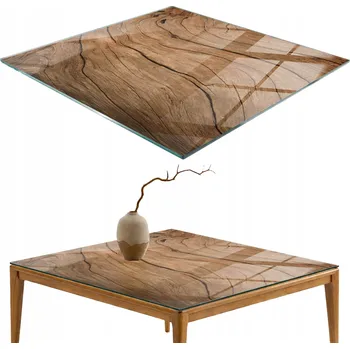 Konferenční stolek Dekorativní Stolová Deska Tvrzené Sklo Přírodní Vzor Dřeva 50x50 cm