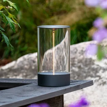 Venkovní osvětlení Konstsmide LED stolní lampa Edison na baterie, výška 23 cm, šedá/čirá, IP54 tmavě šedá, průhledná 1 x 1 W LED - Doprava zdarma