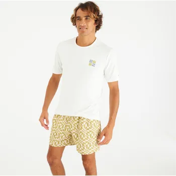 Pánské tričko DECATHLON Pánské tričko na surf s krátkým rukávem UPF50+ Whiteflower S BÍLÁ