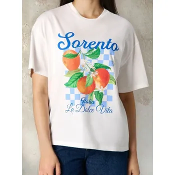 Dámské tričko Sinsay - Bavlněné oversize tričko s potiskem - krémová - 217IN-01J - 217IN-01J-XL