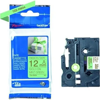 Tiskárna štítků Brother - TZe-RM34 mentolově zelená / zlatá (12mm, 4m, textilní)