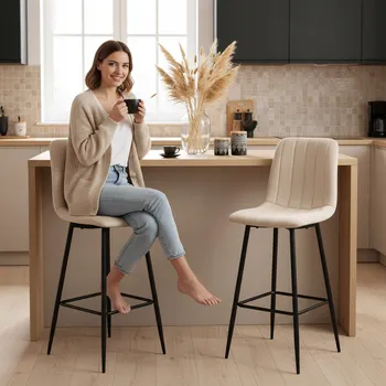 Barová židle Barová Židle eHokery černý, odstíny béžové 110 cm, tkanina