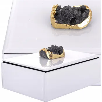 Šperkovnice SKLENĚNÁ ŠPERKOVNICE BÍLÁ NA ŠPERKY KAZETA GLAMOUR ZLATO ČERNÝ ACHÁT