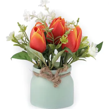 umělá květina Umělé tulipány v květináči, střední, 4 červená