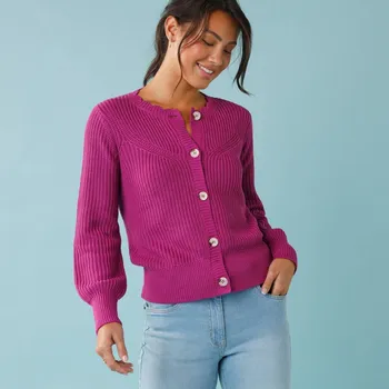 Dámský svetr Blancheporte Propínací svetr pro menší postavu purpurová 38/40