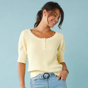 Dámská halenka Blancheporte Úpletová halenka s rukávy k loktům, pro menší postavu žlutá 52