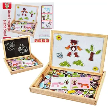 Dřevěná hračka Dřevěná naučná tabule s magnetickými puzzle