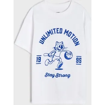 Dětská móda Sinsay - Bavlněné oversize tričko s potiskem - bílá - 036II-00X - 036II-00X-116