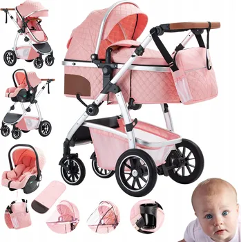 Kočárek DĚTSKÝ SPORTOVNÍ KOČÁREK 3v1 S KORBIČKOU, SKLÁDACÍ, S AUTOSEDAČKOU