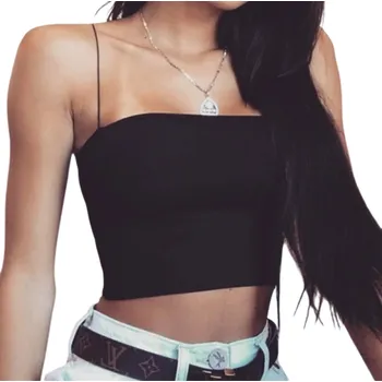 Dámské tílko jednobarevné Výstřih do O Tenká ramínka Lehký polyesterový top pohodlný střih na léto i vrstvení černá M