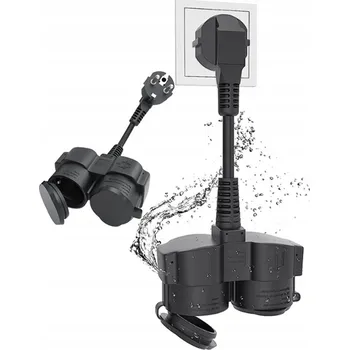 Napájecí kabel PRODLUŽOVACÍ KABEL S VNĚJŠÍ ZÁSUVKOU 2V1 16A S DVOJITOU VODĚODOLNOU ZÁSTRČKOU IP44
