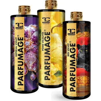 Přípravek na praní Rodinné balení PARFUMAGE | Parfém na praní a úklid | IMPERIAL VIOLET & SAMETOVÁ HRUŠKA & RED VELVET | 500 ml × 3 Dedra
