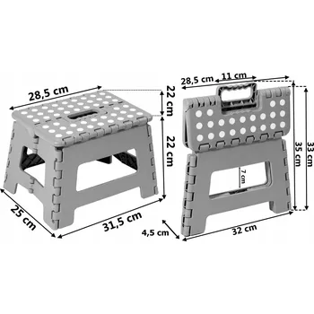 Stolička SKLÁDACÍ STOLIČKA TABURET AMIGO ŠEDÁ M PLOŠINA ŽEBŘÍK PROTI SKLUZU
