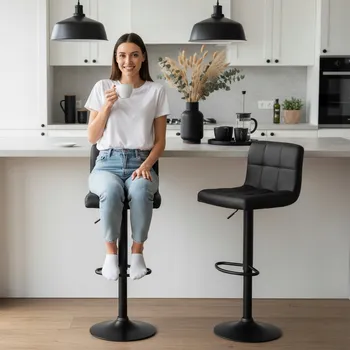 Barová židle BAROVÁ ŽIDLE BAROVÝ ARAKO ČERNÝ ČERNÁ EKOKŮŽE OTOČNÝ NASTAVITELNÝ STOLIČKA LOFT