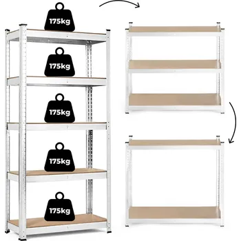 regál Skladový regál 180×90×40 cm, pozinkovaný, 5 polic, nosnost 875 kg – ModernHome G9040A