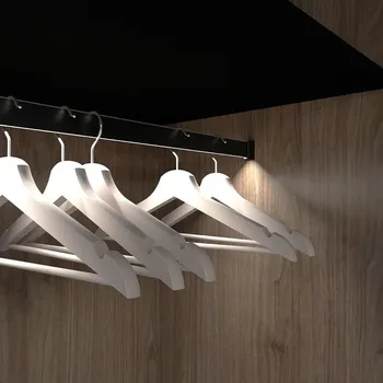 Nábytkové kování Šatní tyč s LED osvětlením čidlo PIR přívod zleva černá - 850 mm