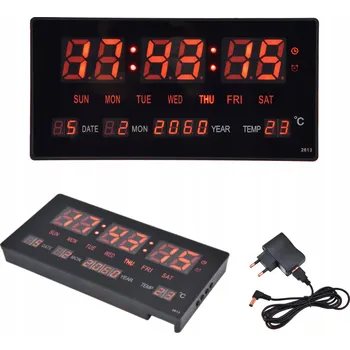 Hodiny ELEKTRONICKÉ NÁSTĚNNÉ HODINY S LED DISPLEJEM, VELKÉ, TICHÉ, UKAZATEL TEPLOTY A DATUM, 27 CM