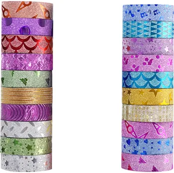 10 ks třpytivá papírová lepící páska 15 mm x 3 m Sada dekorativních pásek s motivy ornamentů a geometrie pro DIY štítky