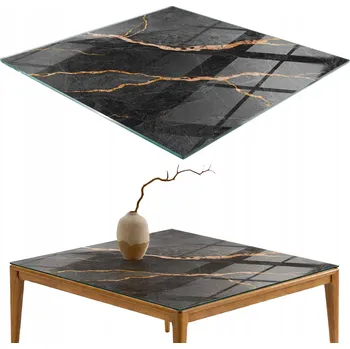 Konferenční stolek Dekorativní deska stolu z Tvrzené Sklo s mramorovým vzorem a žilkováním, 60x60 cm
