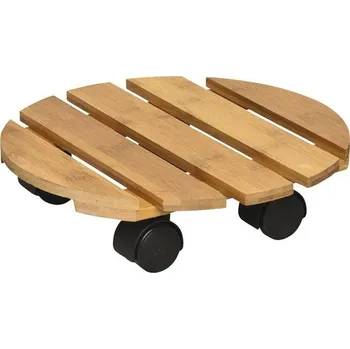 Podmiska Podstavec pod květináč pojízdný bambusový Ø 29 cm hnědý