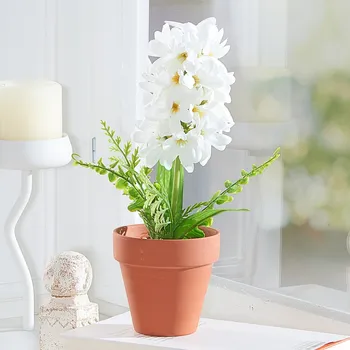 umělá květina Hyacint v květináči bílá